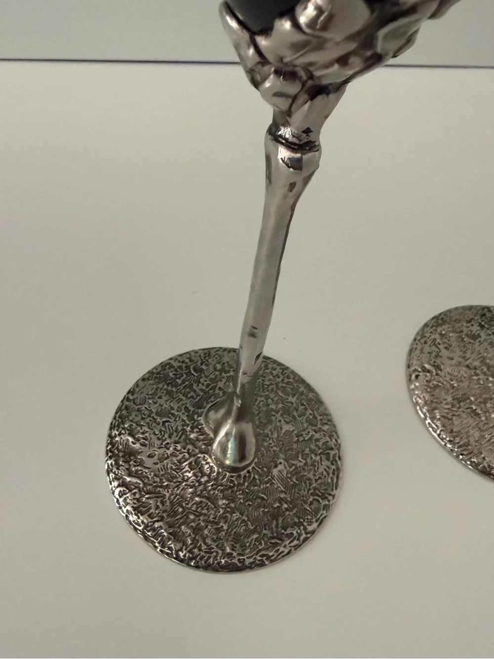 ⁠Gothic Black Glass Skeleton Hand Champagne Flutes Pair - Halloween Wedding Deco